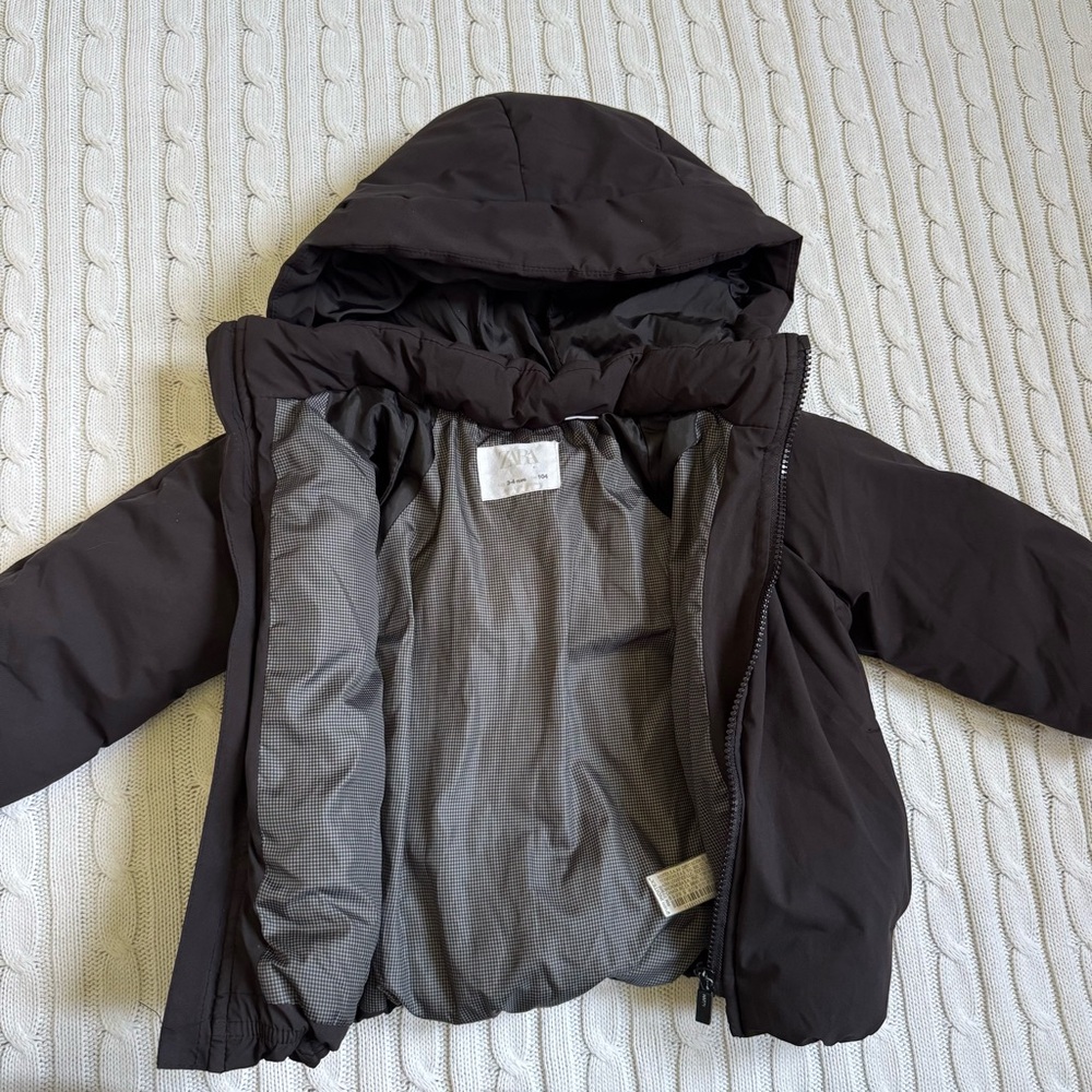 Zara Kids Black Hooded Jacket Winter Coat EUC Girls 3 - 4T